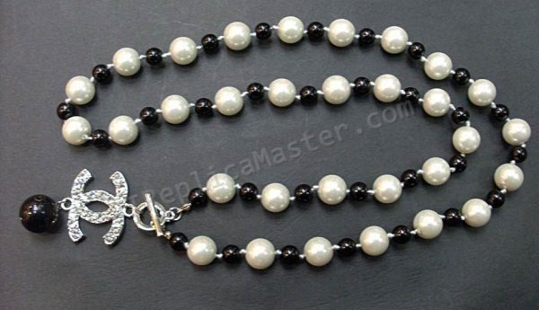 Chanel White / Black Diamond Pearl Necklace Replica - Clicca l'immagine per chiudere