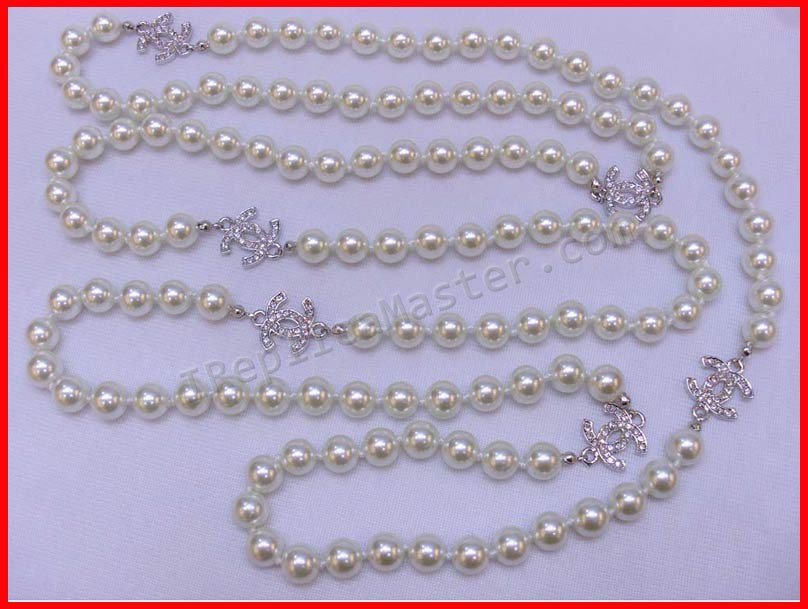 Chanel White Diamond Pearl Necklace Replica - Click Image to Close